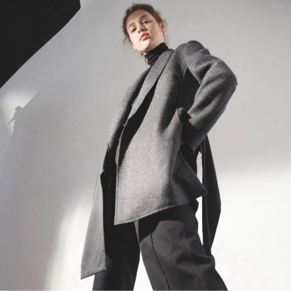 Thakoon XS NWT gray wool herringbone side tie coat made in Italy - Picture 4 of 4
